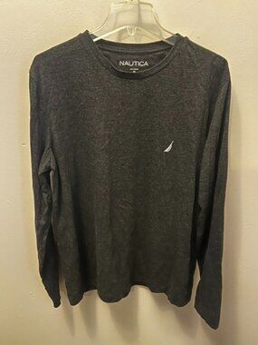Men's Nautica Long Sleeve T Shirt, Size M, Dark Gray, Logo, Ex Cond!